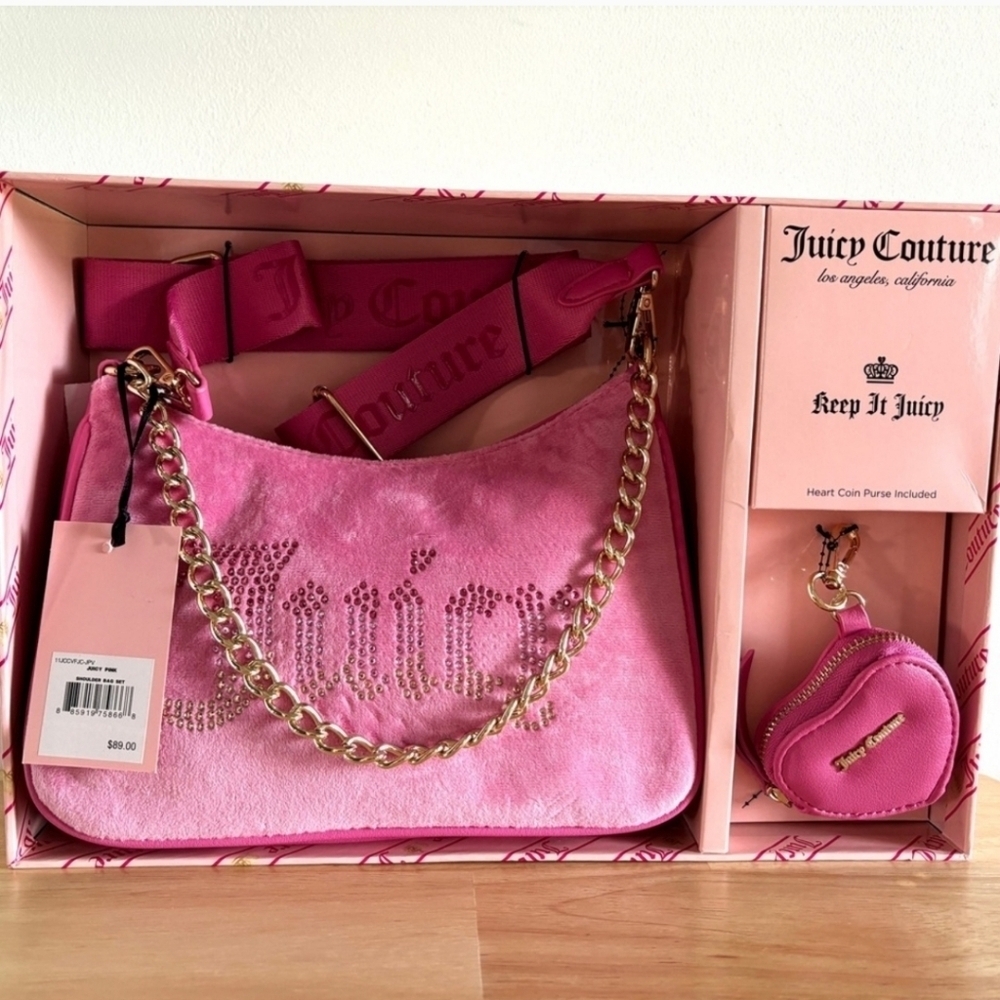💕▪️Juicy Couture▪️ Shoulder Bag 2 Piece Set Juicy Pink Christmas Gift Set - Picture 2 of 13